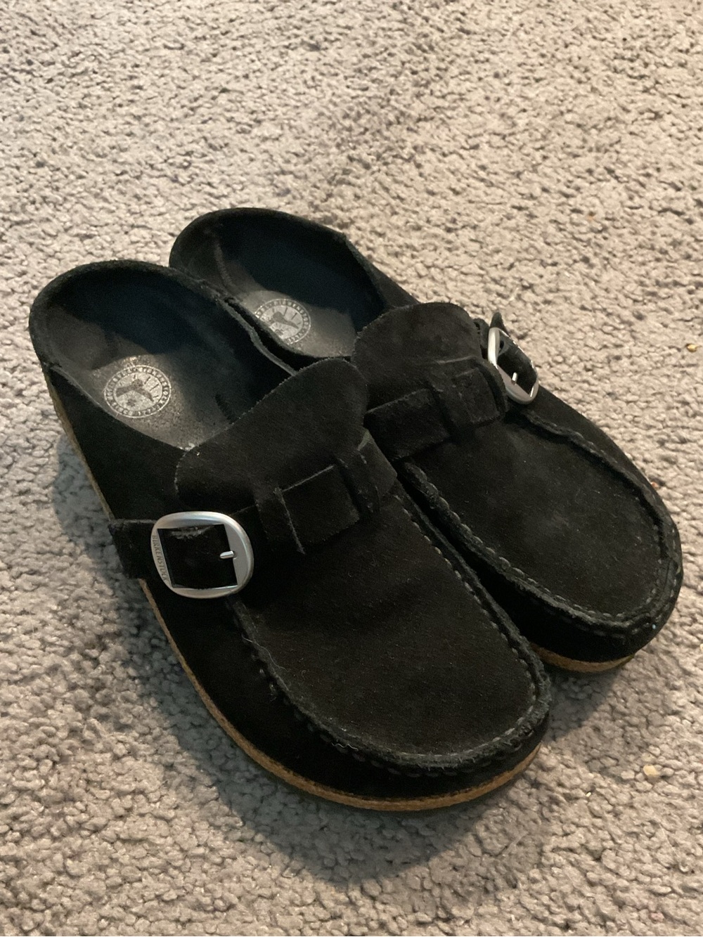 Birkenstock Buckley Vintage Women’s Black Suede Leather Car Shoes Hippie sz 37